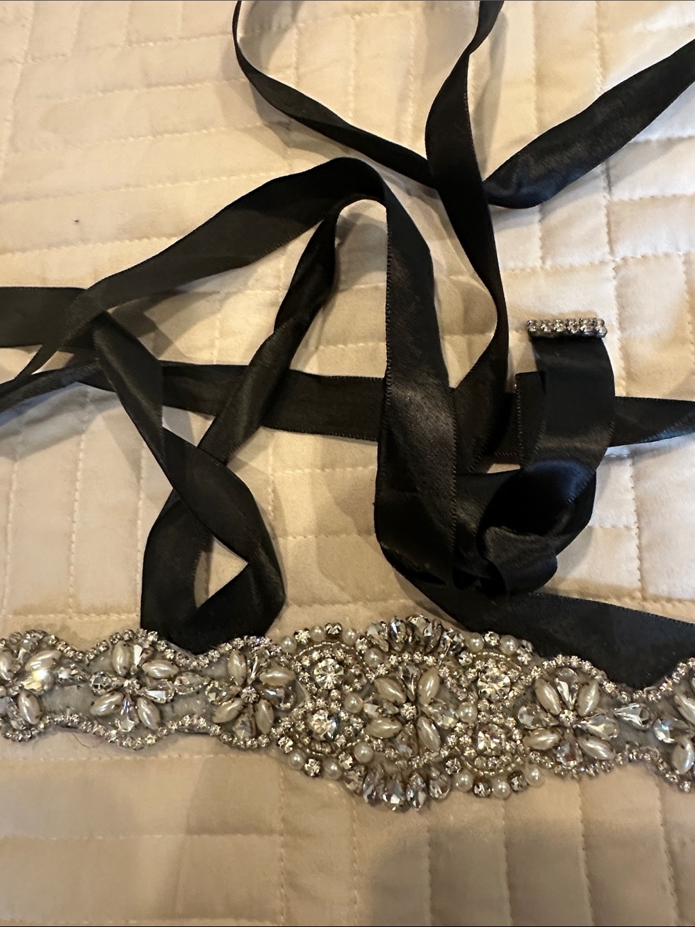 Crystal Embellished Black Satin Bridal Sash belt